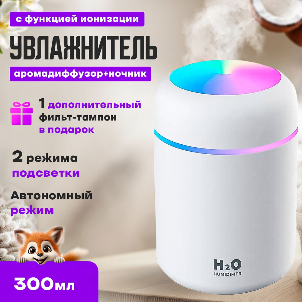 H2O Увлажнитель воздуха ароматизатор, воздухоувлажнитель, диффузор с  подсветкой, белый - купить с доставкой по выгодным ценам в  интернет-магазине OZON (1300537956)