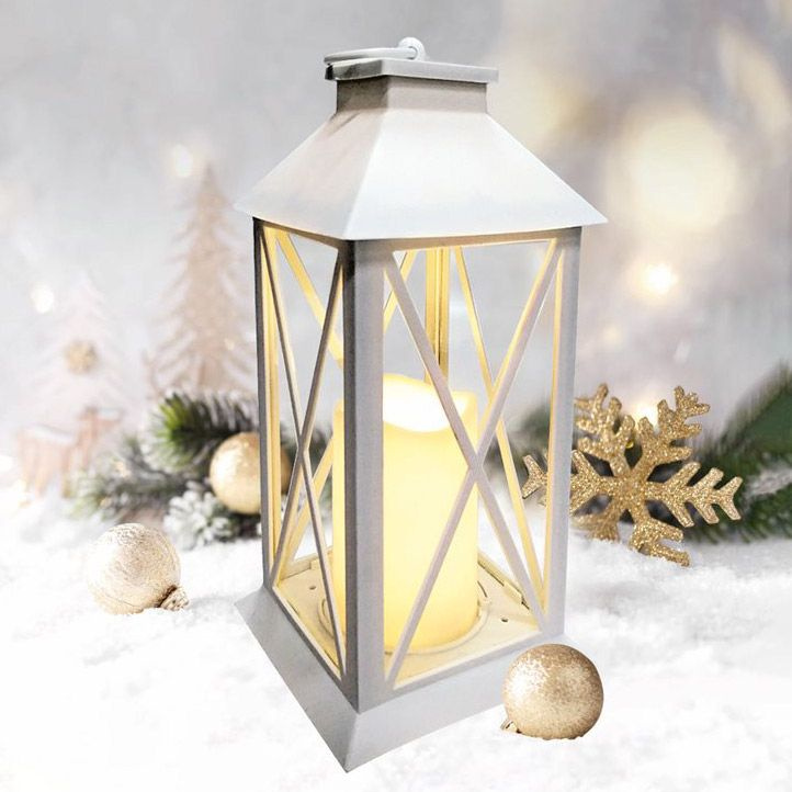 Декоративный фонарь со свечой 14x14x29 см, белый корпус, теплый белый цвет свечения Neon-Night 513-046 #1