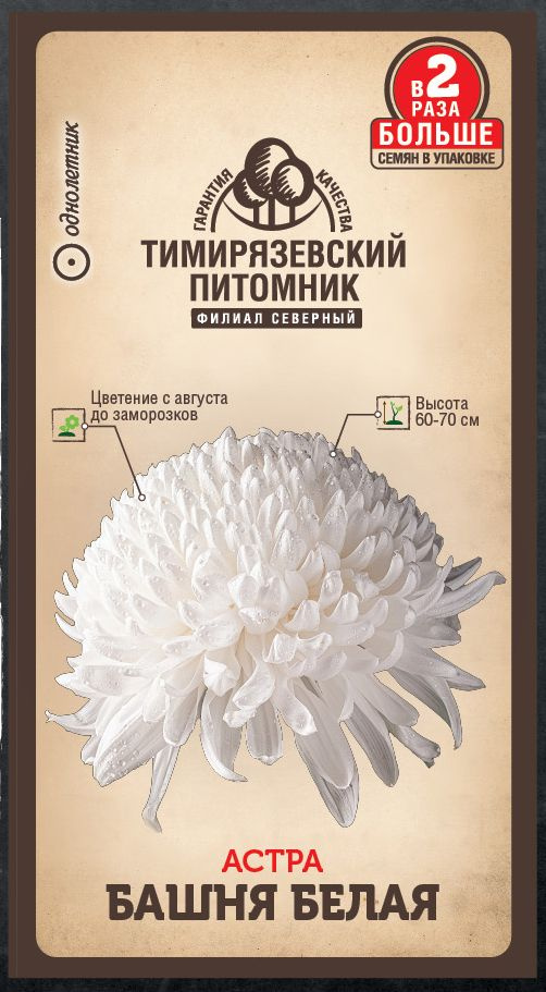 Семена Тимирязевский питомник цветы астра Башня белая (пионовидная) 0,4г Двойная фасовка  #1