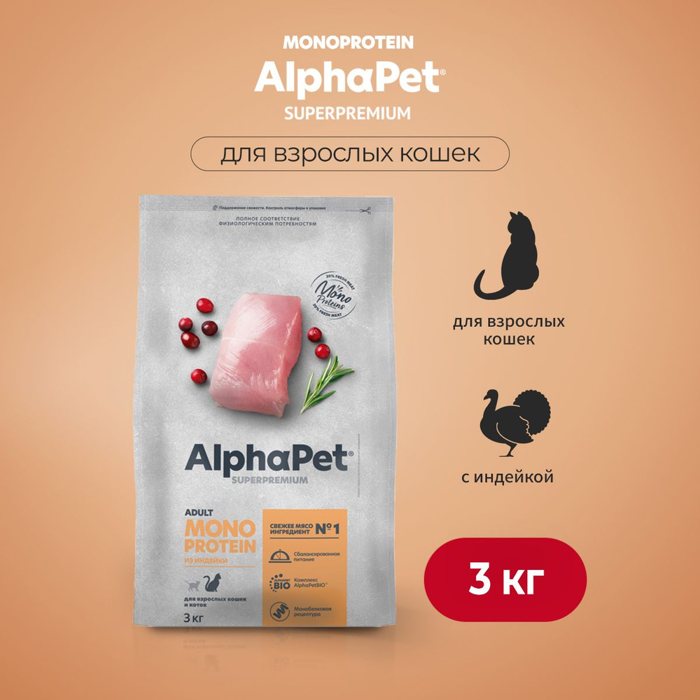 AlphaPet Superpremium Monoprotein сухой корм для взрослых кошек с ...