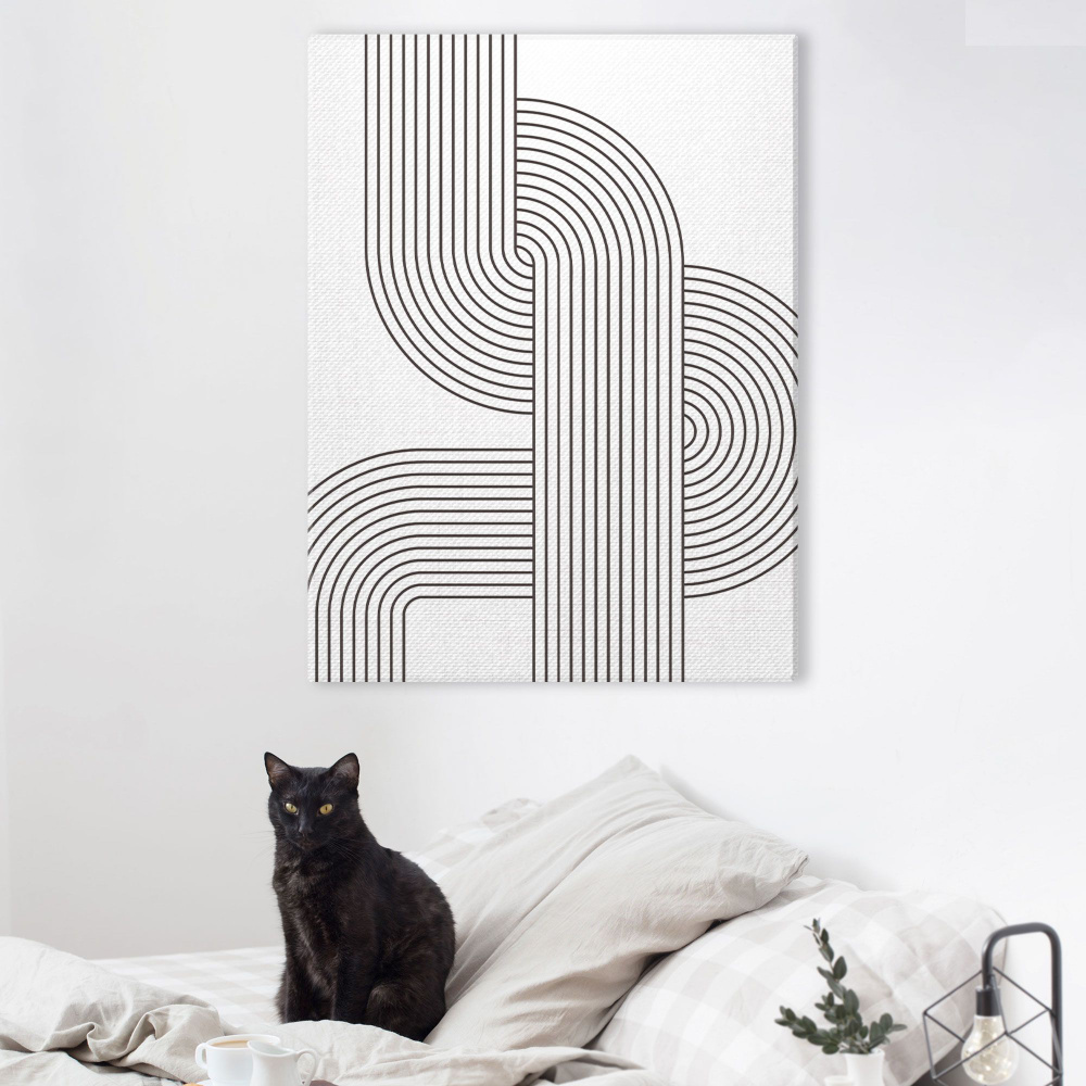 Картина на холсте для интерьера - Скандинавский стиль линии чб (4 ...