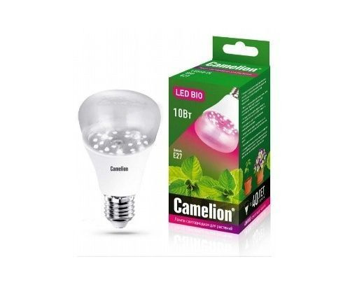 Camelion лампа св/д для рассады и растений E27 10W(120) 18мкм/с прозрач107x60 ФИТО LED10-PL/BIO/E27  #1