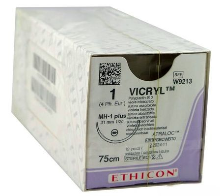 Шовный материал W9213 Vicryl Ethicon Викрил 1, 75 см, кол. 31 мм, 1/2 (12шт.) #1