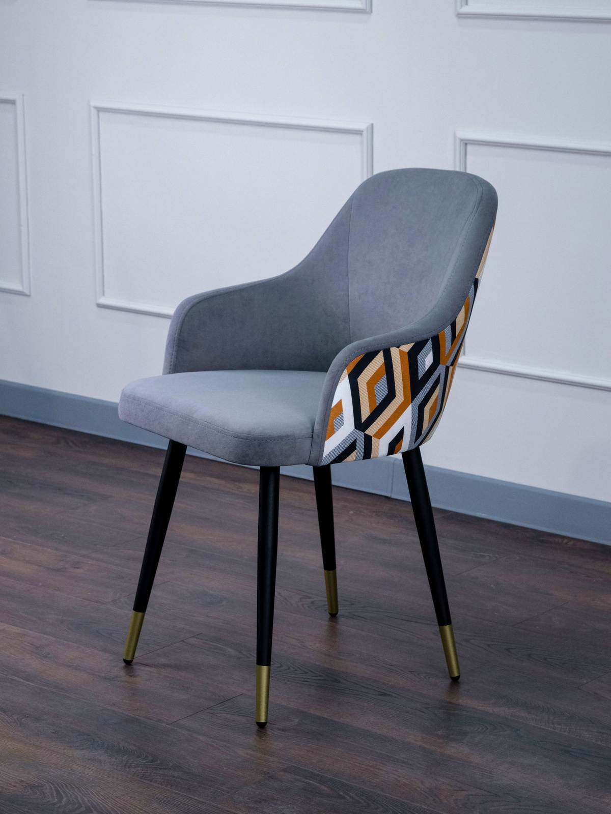 Стул кухонный мягкий со спинкой дизайнерский велюр ERGA серый золотые ...