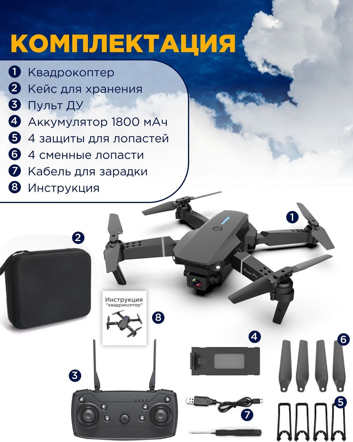 Квадрокоптер для детей и взрослых с 2 камерами на радиоуправлении через ...