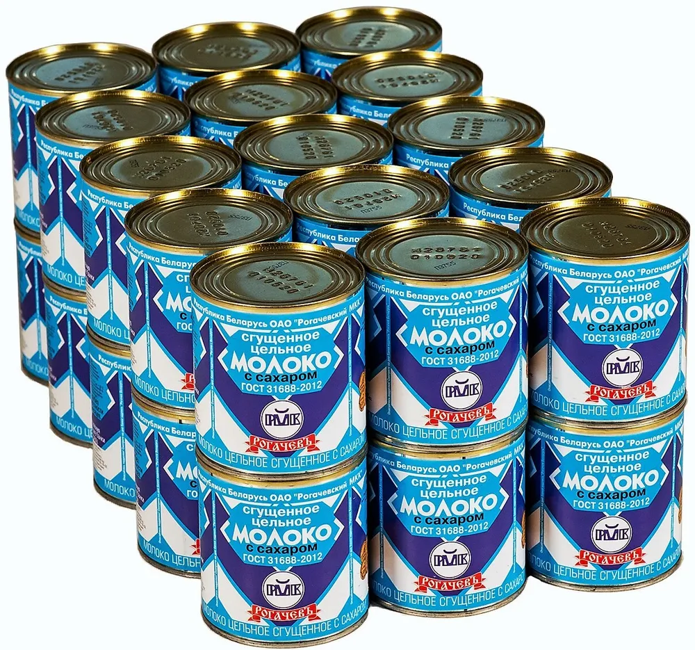 Молоко цельное сгущённое с сахаром, Рогачёв, ГОСТ, 8,5%, 380 гр., 30 банок, 380 г