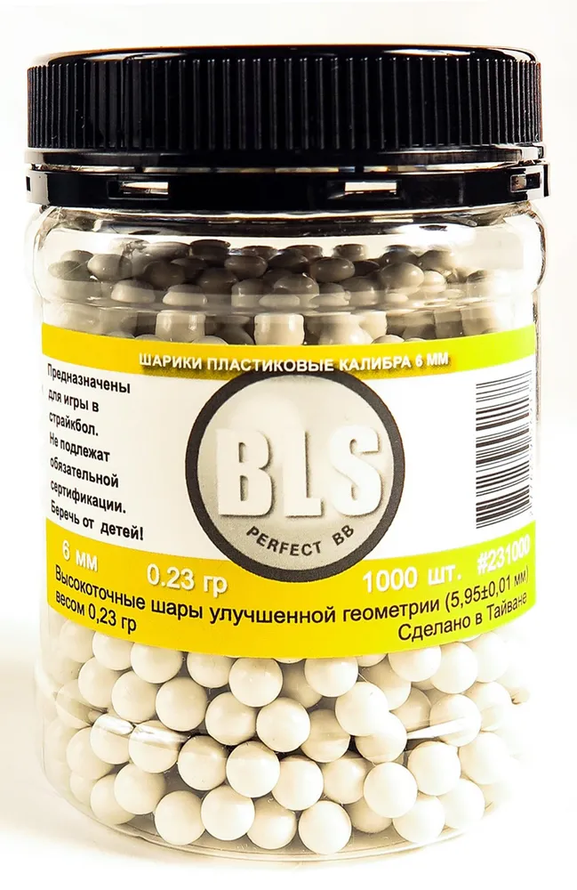 Шарики для страйкбола BLS 6 мм, 0,23 г, 1000 шт, пластиковые, 0,23 г, 1000 шт