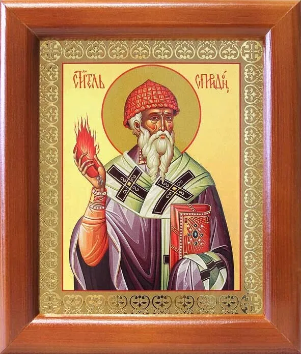 Святитель Спиридон, епископ Тримифунтский, чудотворец (лик № 058), икона в деревянной рамке 12,5*14,5 см, 12.5x14.5 см