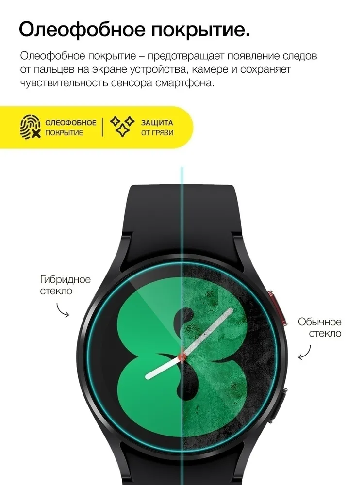 Защитное стекло на часы Samsung Galaxy Watch 4 40mm, Самсунг Галакси Вотч 4 40мм гибридное (гибкое стекло), олеофобное покрытие, вариант, фото 3