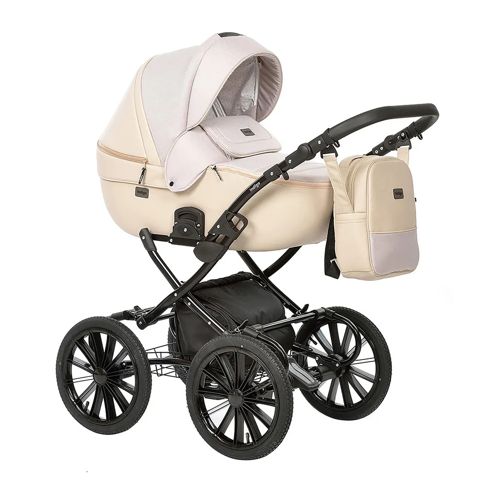 Коляска 2в1 Indigo PORTO Classic 14 po 03 (бежевая кожа+бежевый лен), бежевый