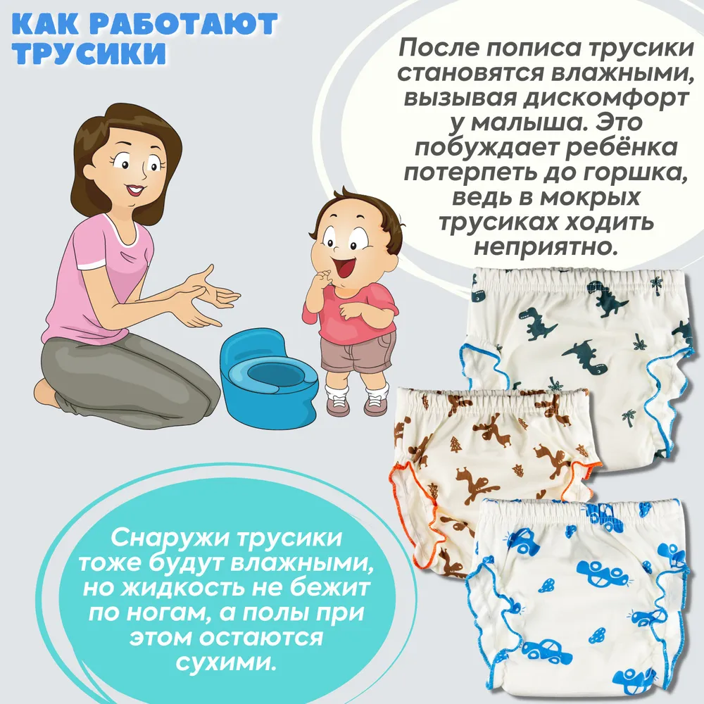 Трусики для приучения к горшку Joyo Roy, Голубая машина олень динозавры, набор 3 шт, хлопок. Размер 90, тренировочные впитывающие непромокаемые многоразовые детские трусики, Размер 90, фото 4