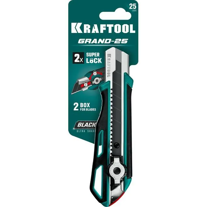 Нож канцелярский строительный с двойным фиксатором KRAFTOOL GRAND-25 25 мм, вариант, фото 2