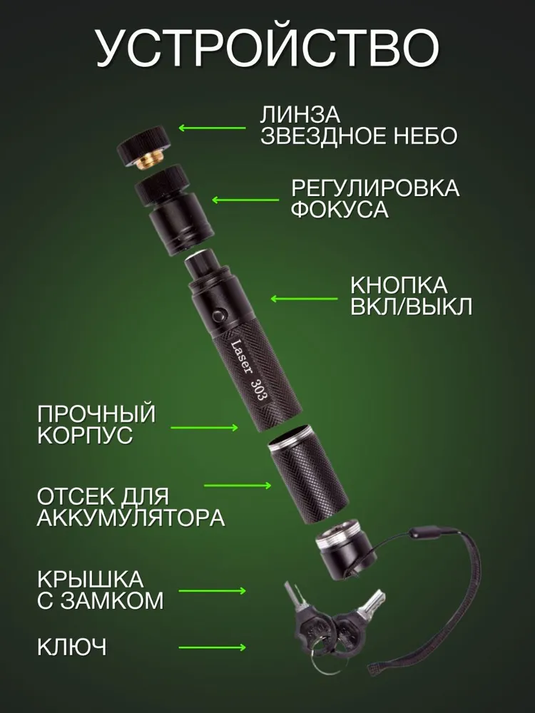 Лазерная указка мощная зеленый луч AG-LR303, зеленый, фото 3