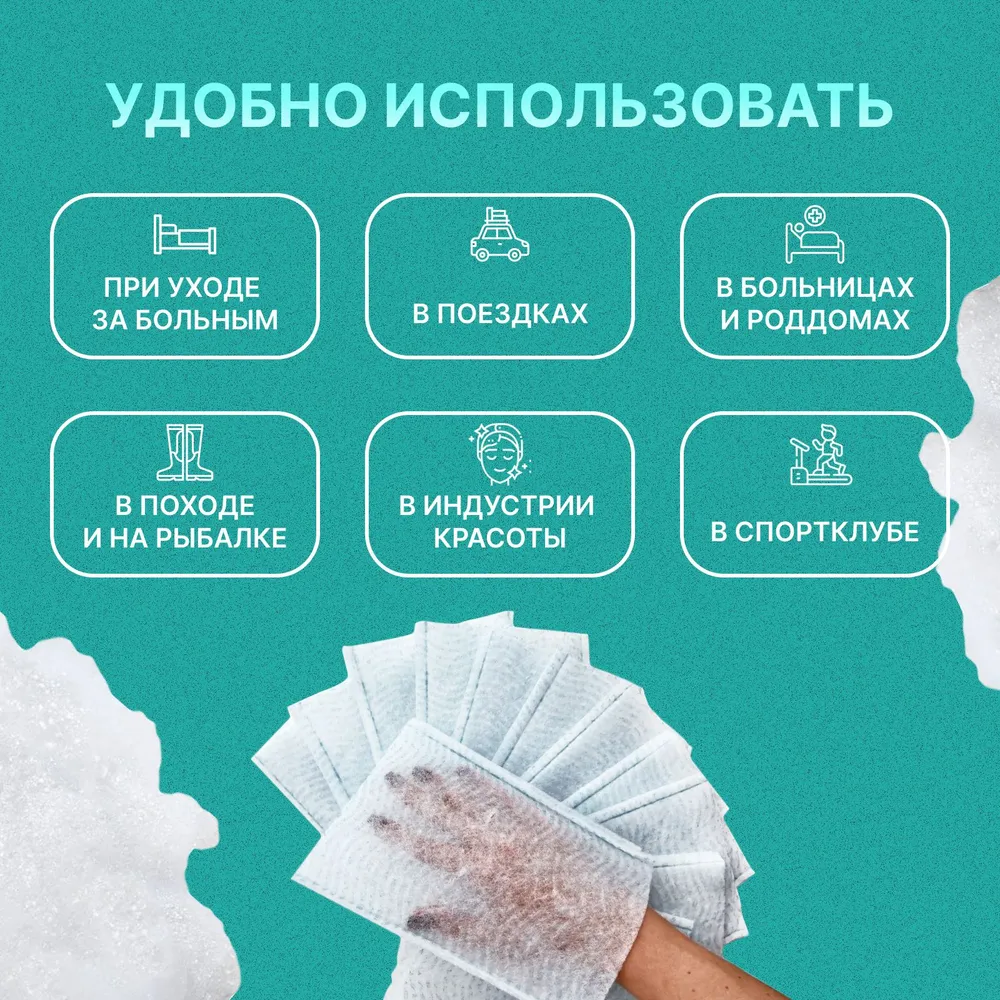 Рукавица пенообразующая GANTNET + PLUS 12х20см (упаковка 12 шт) для мытья тела без воды лежачих людей и гигиены в походе или поездке, 12x20 см, 12 шт, фото 3