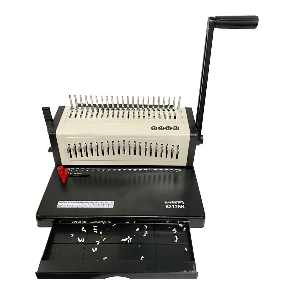 Брошюратор на пластиковую пружину Office Kit B2125N, формат А4, перфорация 25 листов, переплёт 500 листов, диаметр пружины 4,5 - 51 мм, отключаемые ножи, корпус металл, вариант, фото 4