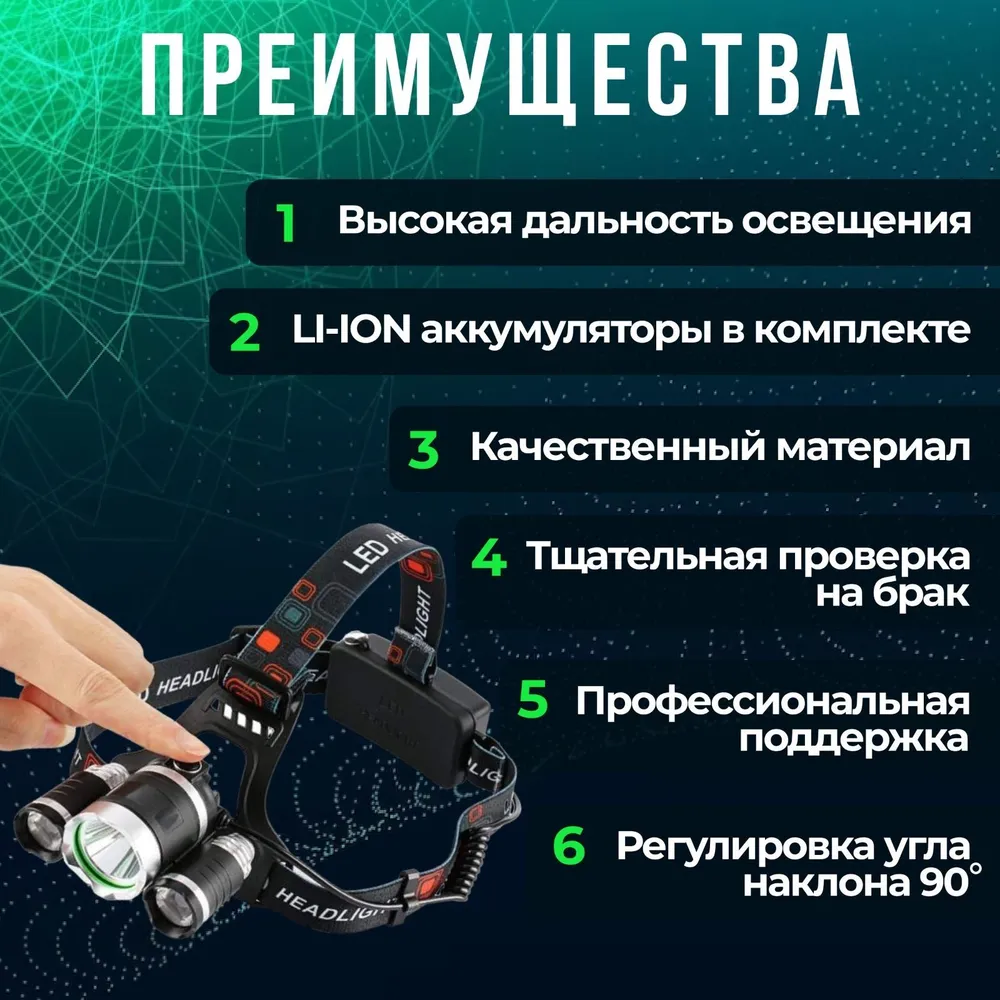 Налобный фонарь аккумуляторный мощный профессиональный светодиодный , 8 часов работы , 4 режима работы , регулировка угла , фонарик, вариант, фото 2