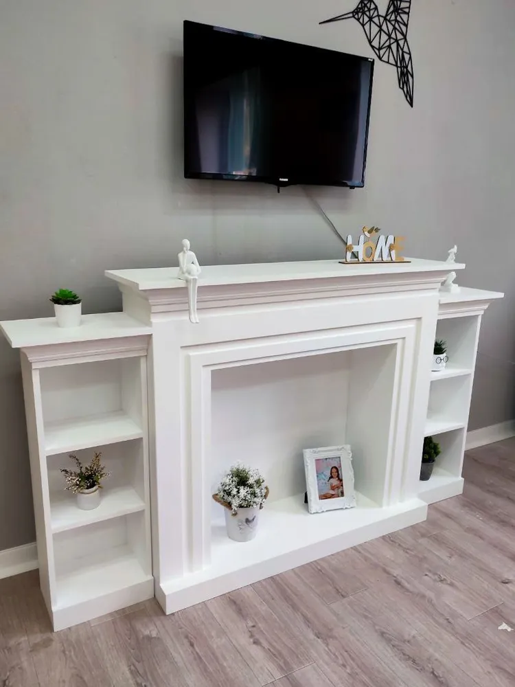 Kamin_decor_msk Портал каминный Сидней 100х180х31 со стеллажами, черный, белый, фото 3