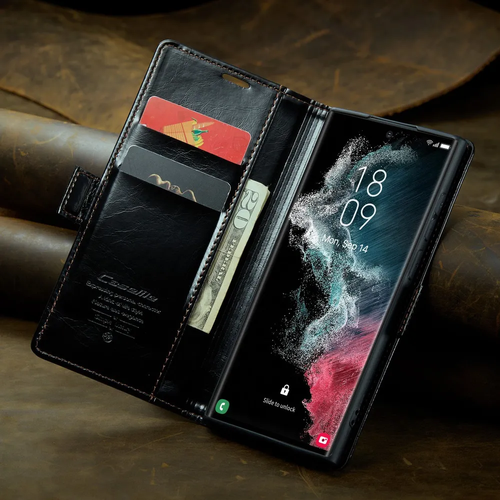 Caseme Кожаный книжка чехол для Samsung Galaxy S22 Ultra 6,8 дюйма с визитницей из экокожи, вариант, фото 5