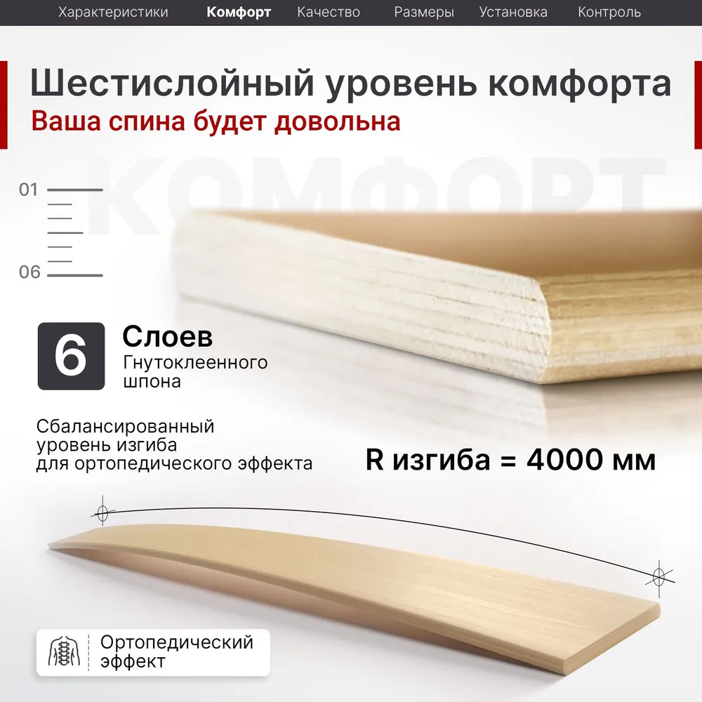 Бескаркасное ортопедическое основание, ламели для кровати 900х2000мм, 890x2000 мм, фото 2
