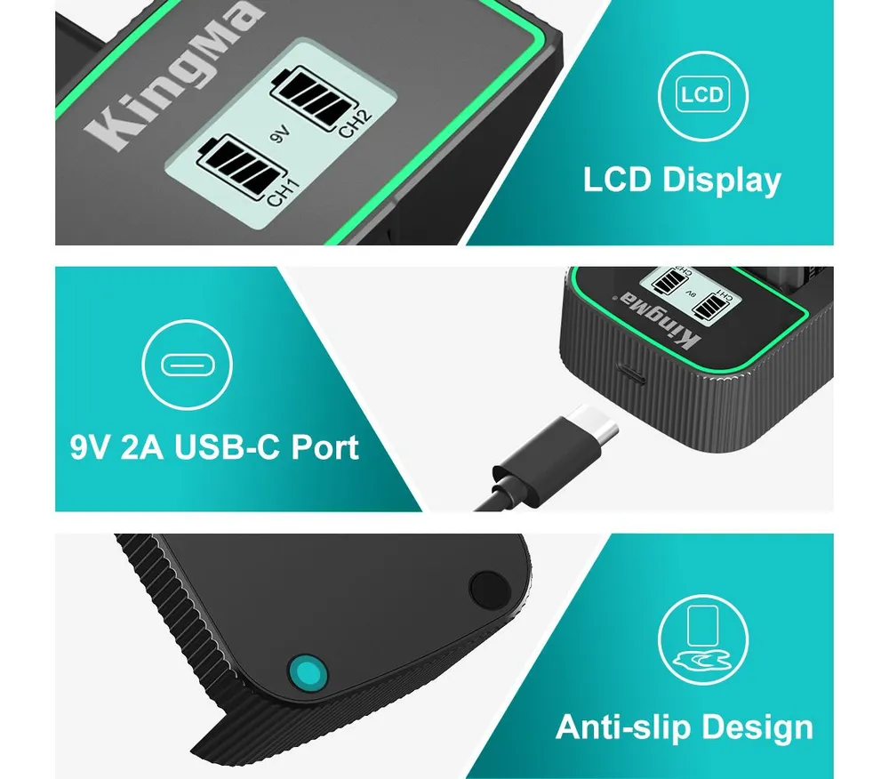 Зарядное устройство Kingma BM058Q-F550, для 2х Sony NP-F, дисплей, USB Type-C, вариант, фото 3