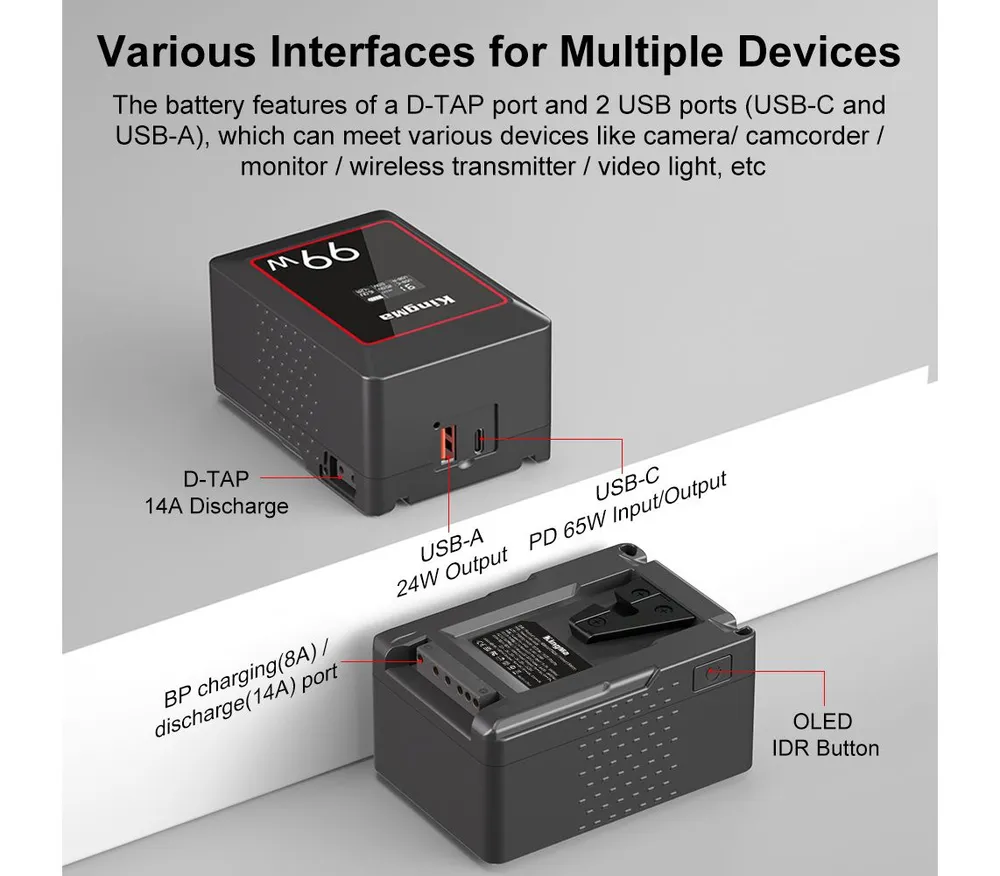 Аккумулятор Kingma 99W Mini, V-Mount с OLED дисплеем, 6700 мАч, 99 Вт, 6700 мАч, фото 6