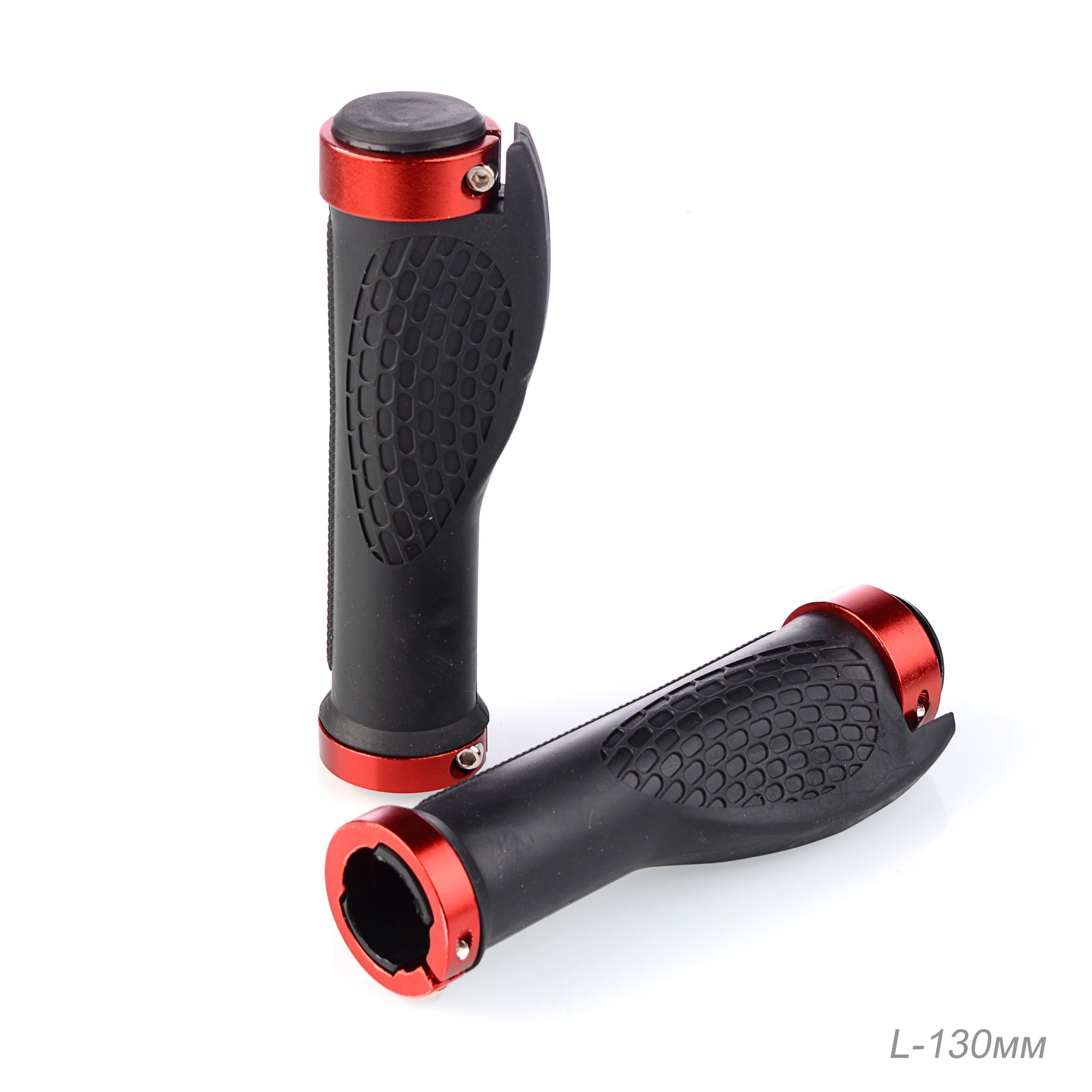 Грипсы для велосипеда COMIRON LC-10 130 мм, эргономичные, с алюминиевыми струбцинами, полимерный материал, черно-красные, 2 шт.