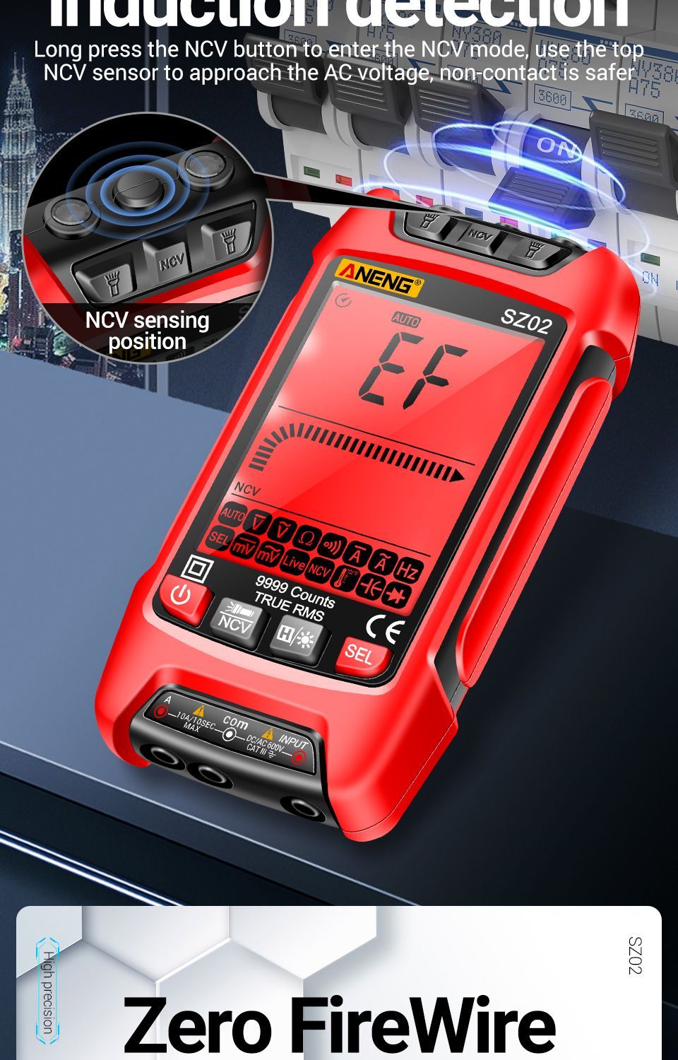 Aneng Sz02 Smart Digital Multimeter 6000 считает истинными Rms Auto электрические емкости метр 6570