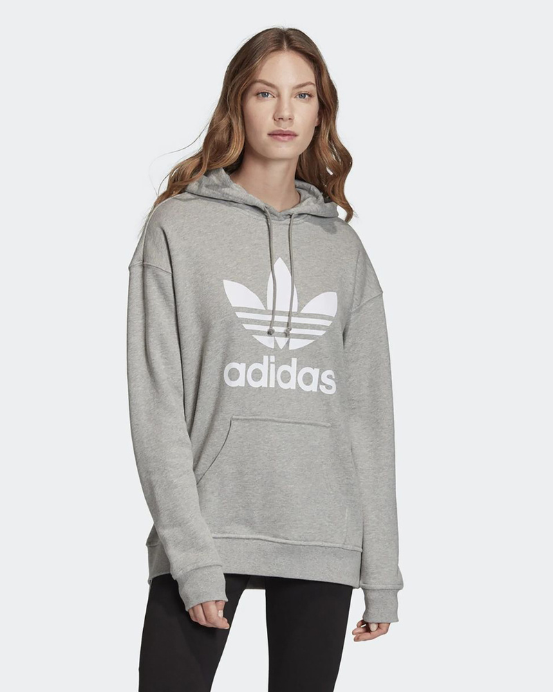 Adidas grey trefoil hoodie women's sale