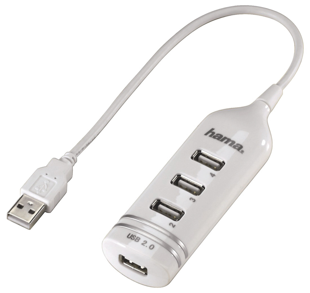 USB хаб (разветвитель) Hama H-39788 USB Hub USB-A 2.0 х 4, белый #1