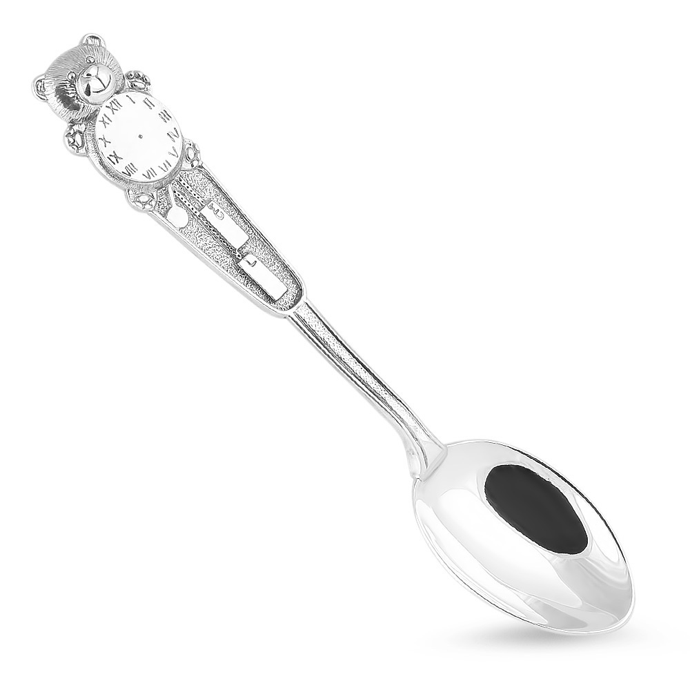 Серебряная ложка детская 925 пробы "Мишка с часами" на зубок - купить с ...