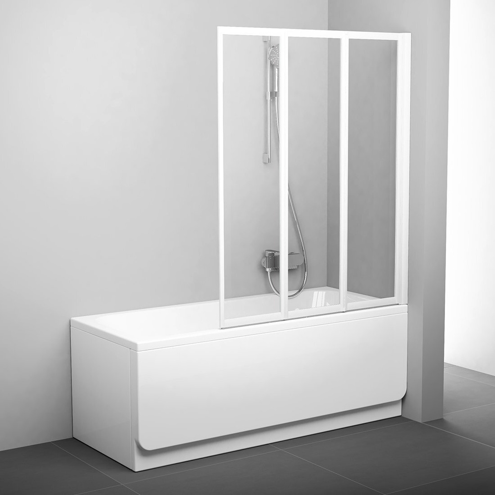 Шторка на борт ванны Ravak VS3 130 белый профиль, прозрачное стекло 795V0100Z1. Уцененный товар  #1