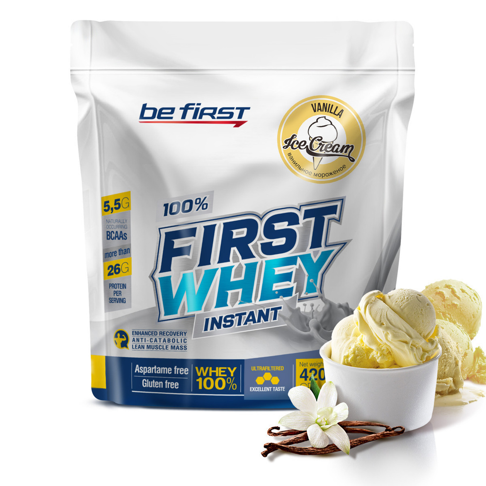 Протеин сывороточный для набора мышечной массы Be First First Whey Protein  Instant 420 гр, ваниль