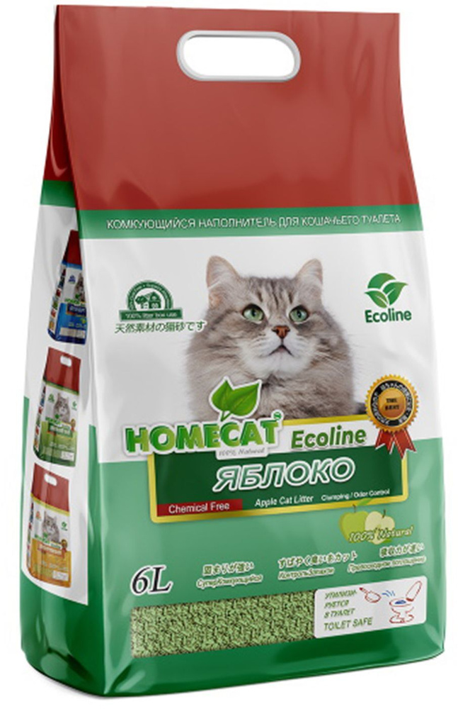 Homecat Ecoline / Комкующийся наполнитель Хоумкэт для кошачьего туалета аромат Яблоко 6 л  #1