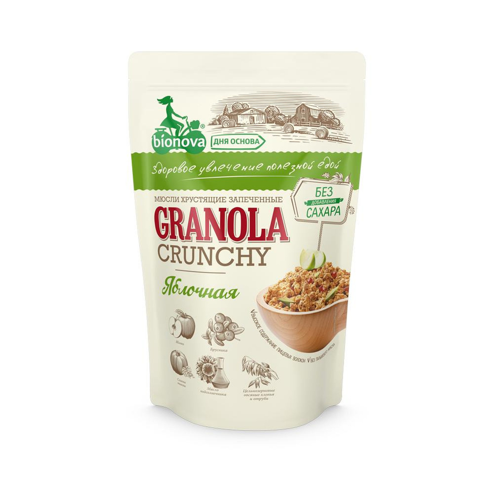 Гранола Bionova Granola хрустящая запеченная Мюсли Яблочные, 400г ...