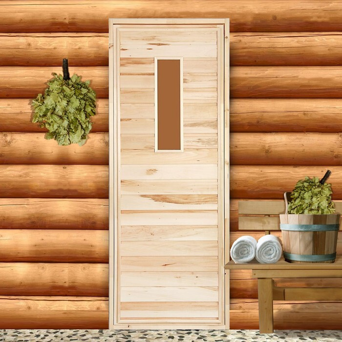 Дверь для бани и сауны деревянная со стеклом "Прямое стекло", ЛИПА 180x70см  #1