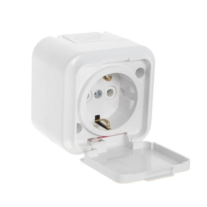 Розетка РА16-297 АКВА, 16А, одномест., наруж., с з/к, с крышкой, IP54 ...