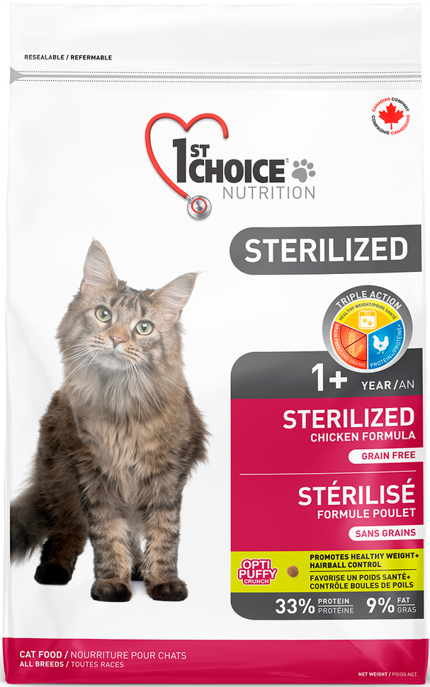 Корм 1st Choice Grain Free Sterilized для стерилизованных кошек, курица с бататом, 5 кг  #1