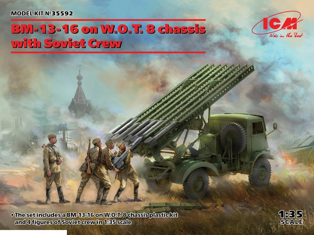 Сборная модель ICM 35592 БМ 13 16 на шасси W O T 8 c cоветским расчетом Масштаб 1/35  #1