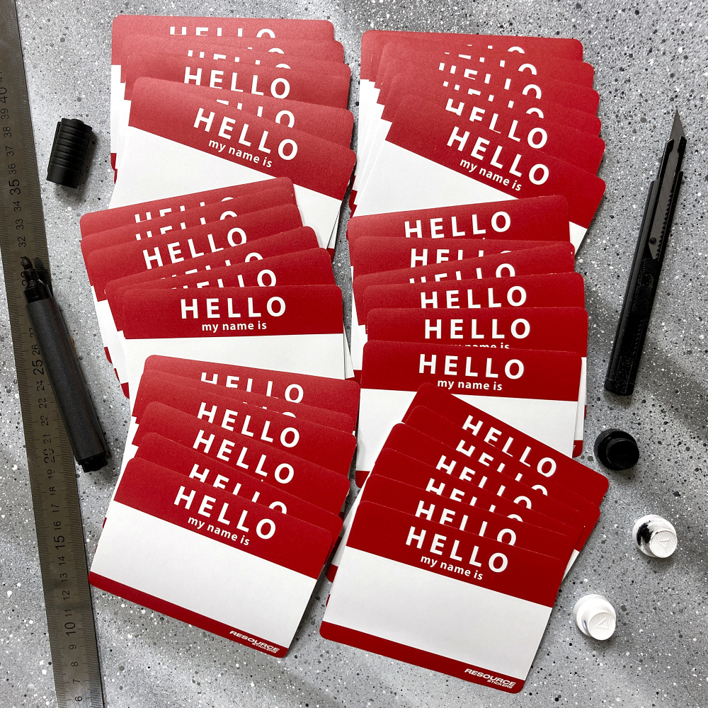Виниловые стикеры для теггинга Hello my name is, наклейки Hello красный, 12х8.5см 36шт  #1