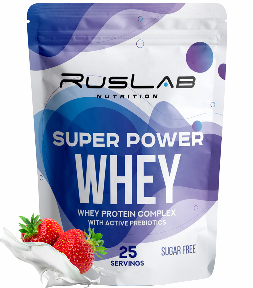 Протеин сывороточный SUPER POWER WHEY, белково-углеводный коктейль (800  гр),вкус клубника со сливками