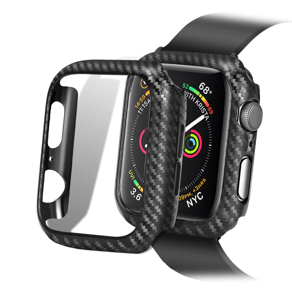 Защитный противоударный карбоновый чехол для корпуса Apple Watch Series 7/8 (эпл вотч) 45 мм, черный #1