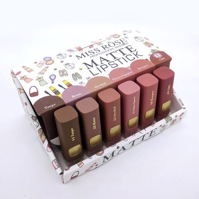 MISS ROSE Professional make-up Matte Lipstick, губная матовая помада MISS ROSE, Z2, набор 6 шт.  #1