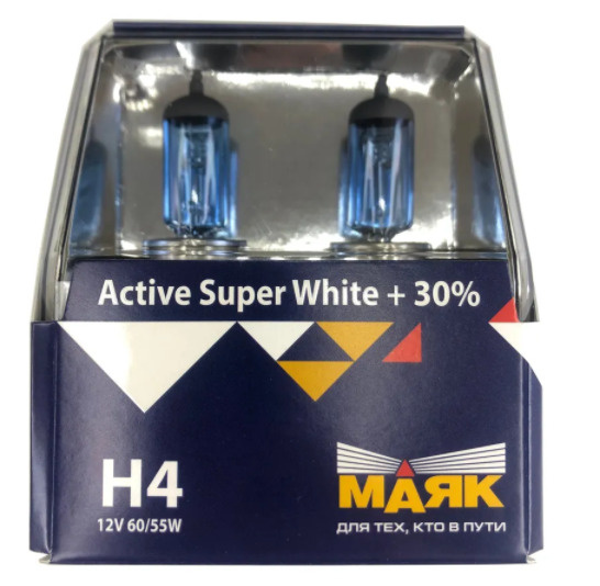 Лампа галоген H4 12V 60/55W P43t Active Super White +30% к-т 2шт (МАЯК)