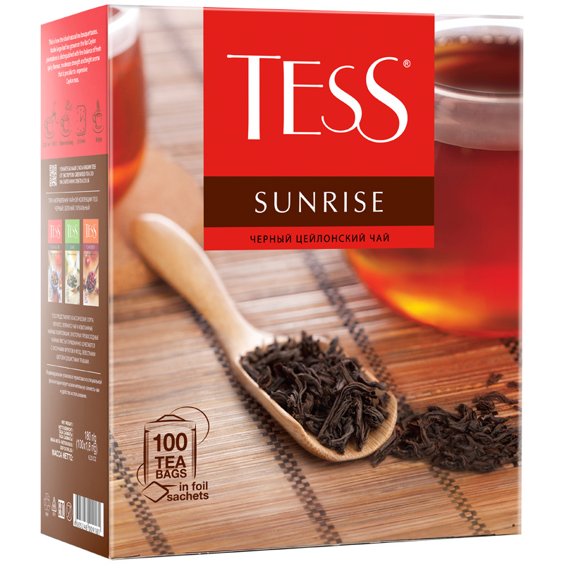 Чай Tess "Sunrise", черный, 100 фольг. пакетиков по 1,8г #1