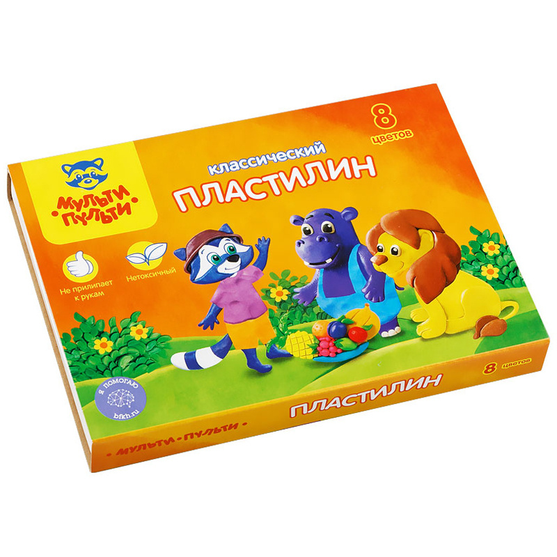 12 шт - Пластилин Мульти-Пульти "Приключения Енота", 08 цветов, 160г, со стеком, картон  #1