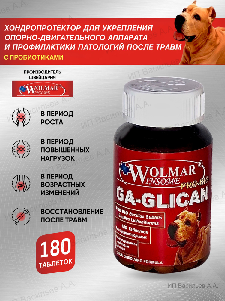 Витаминный комплекс WOLMAR WINSOME Pro Bio GA-GLICAN Синергический хондропротектор для собак, 180 таблеток #1