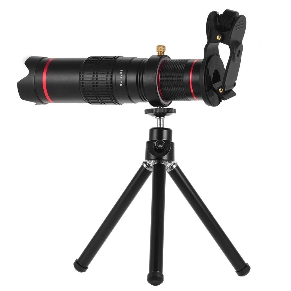 Портативный монокулярный телескоп для смартфонов 22X Telephoto Lens с мини-штативом  и жестким футляром, черный - купить с доставкой по выгодным ценам в  интернет-магазине OZON (632045877)