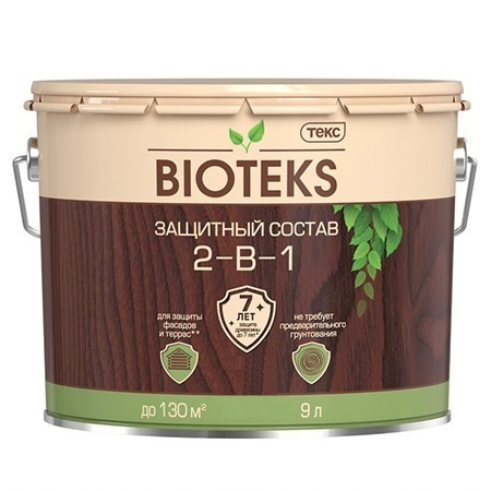 ТЕКС BIOTEKS / Биотекс защитный состав 2-в-1 для наружных работ, орех (9 л)  #1
