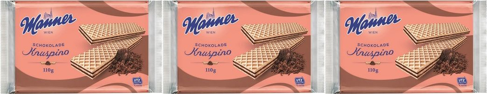 Вафли Manner Кнуспино с шоколадным кремом, комплект: 3 упаковки по 110 г  #1