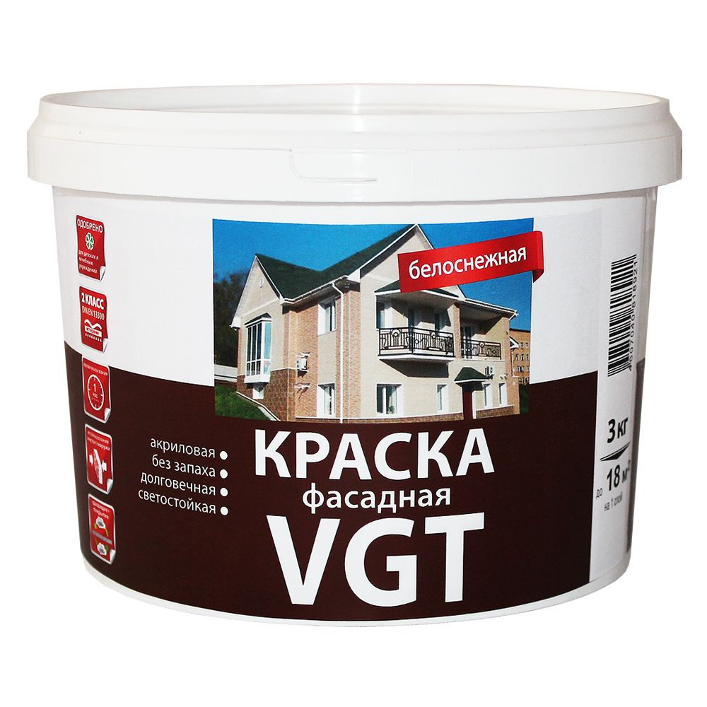 VGT Краска, до 40°, Акриловая, Матовое покрытие, 3 кг, белый #1